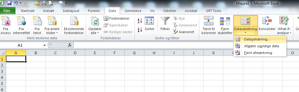Excel dropdown boks