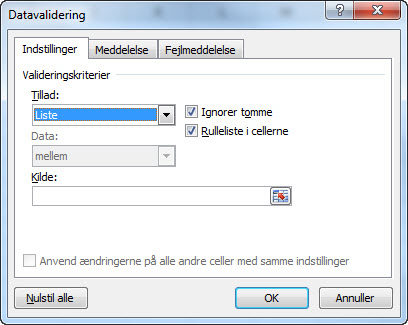 Excel dropdown boks