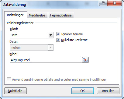 Excel dropdown boks