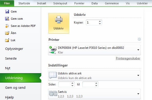 Tilpas print i Excel