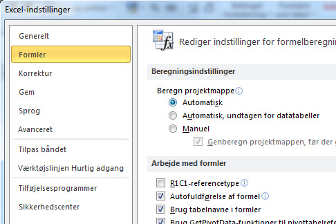 excel beregner ikke