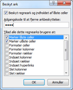 Excel beskyt ark