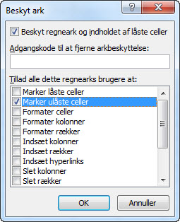 Excel password på dele af ark