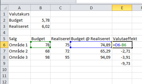 Valutaeffekt i excel